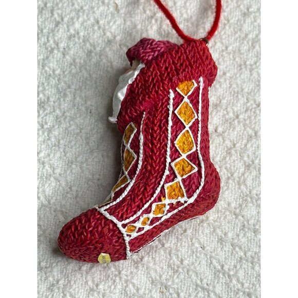 Vintage Style Santa Claus Christmas Stocking Ornament Diamond Pattern  Texture - Picture 2 of 6